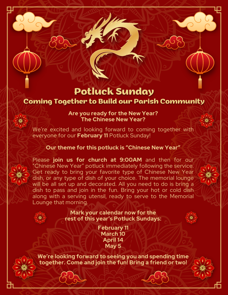 Potluck THIS Sunday~Coming Together to Build our Parish Community