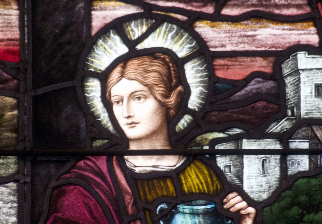 Wome and small jar stained glass window